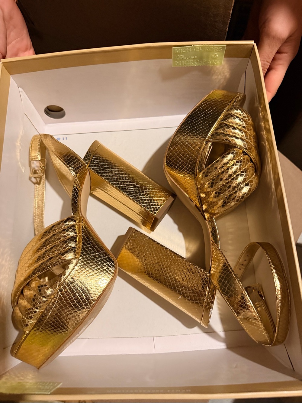 Michael Kors Gold Snakeskin-Texture Platform Sandals